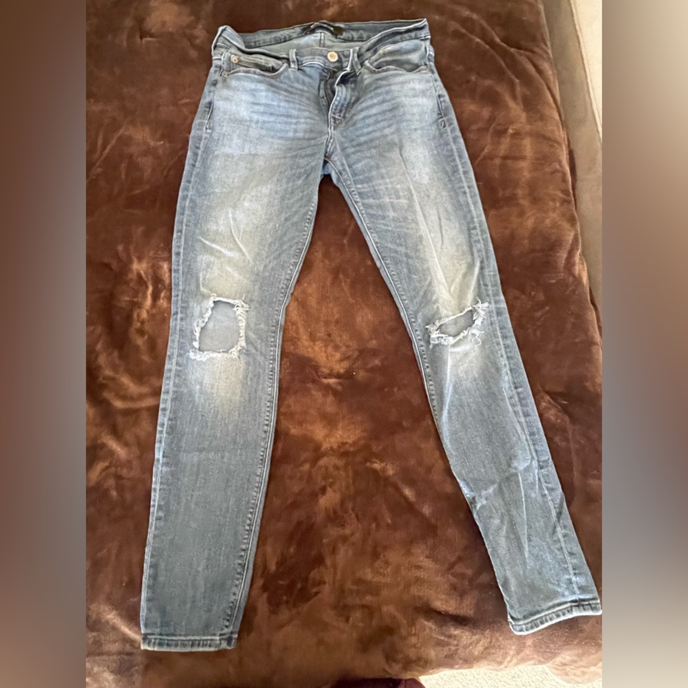 Express Light Blue Distressed Skinny Jeans